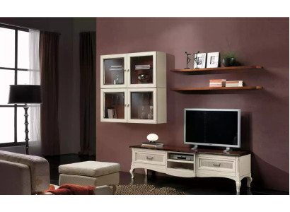 Mueble para TV, armarios de pared, sala de estar, muebles de madera, set de estantes de pared, 7 piezas.