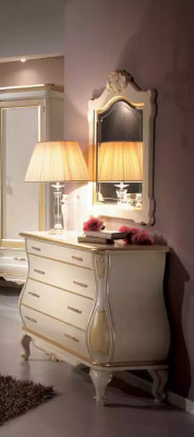 Cómoda de lujo Espejo Clásico Blanco Muebles de dormitorio Armarios Cómodas