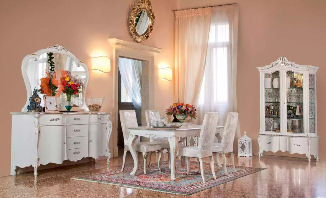 Vitrina de vidrio blanco escaparate de muebles de salón italiano.