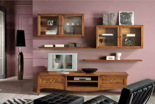 Salón de diseño 4 armarios de pared Marrón Mueble bajo de 7 piezas. Mueble de salón nuevo.