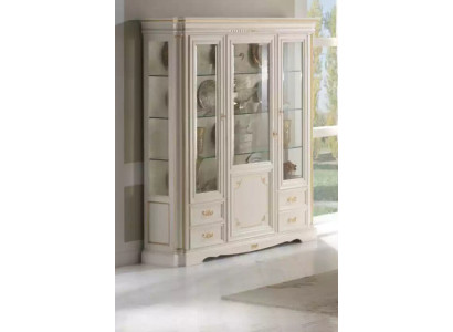 Vitrina clásica de lujo blanco armario de madera estilo italiano mueble de vidrio