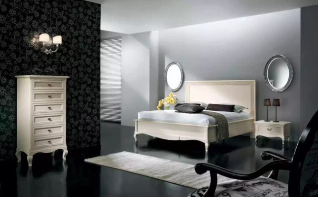 Cama 2x mesitas de noche 4 piezas. Conjunto de muebles de dormitorio cómoda de lujo nuevo