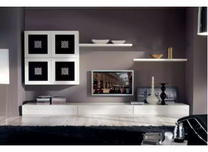 Moderno conjunto de pared con aparador y armario de salón.