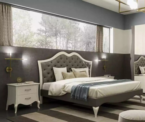 Conjunto de cama para dormitorio, cama, 2 mesitas de noche, moderno, muebles italianos, 3 piezas.