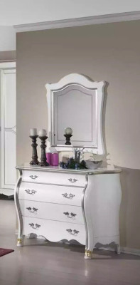 Cómoda completamente de madera con espejo, muebles clásicos decoración 2 piezas