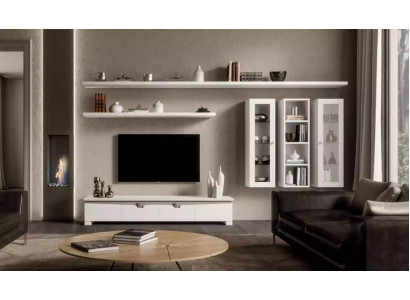 Lowboard para sala de estar Conjunto de muebles para salón de madera Diseño moderno blanco 6 piezas.