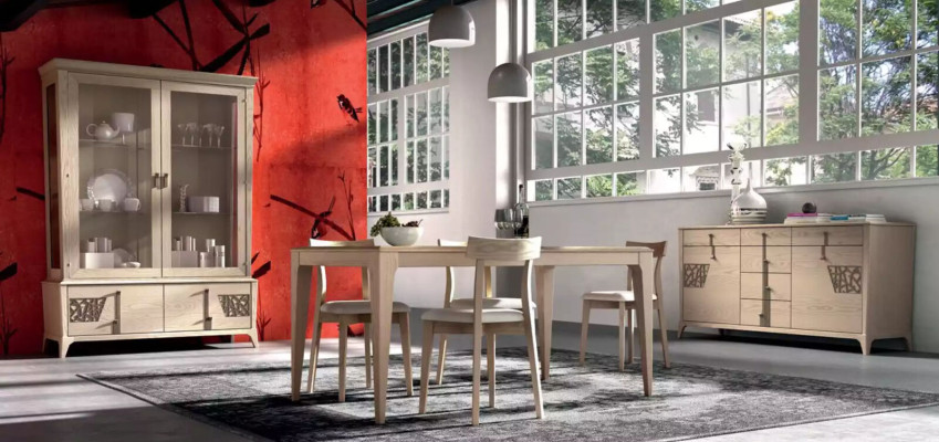 Conjunto de salón Mesa 4 sillas Beige Vitrina Conjunto de comedor de 7 piezas Comedor