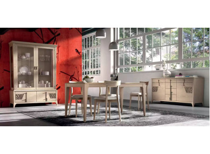 Conjunto de salón Mesa 4 sillas Beige Vitrina Conjunto de comedor de 7 piezas Comedor