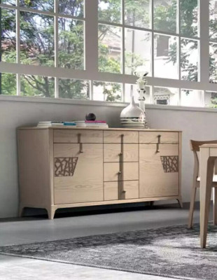 Conjunto de salón Mesa 4 sillas Beige Vitrina Conjunto de comedor de 7 piezas Comedor