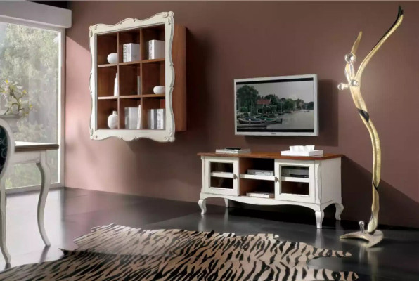 Conjunto clásico de diseño de dos piezas para sala de estar: mueble de pared, armario de pared y bajo.
