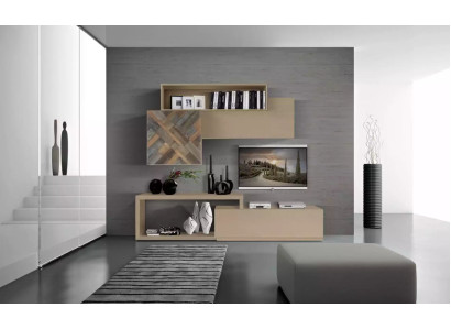 Mueble de televisión RTV de pared de madera de lujo en la sala de estar.