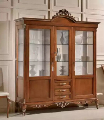 Vitrina de madera Clásico armario de madera de diseño para sala de estar con vidrio