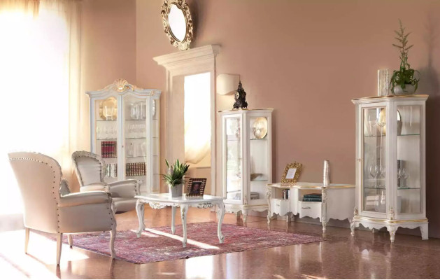 Calidad clásica vitrina blanca muebles de lujo nuevo en la sala de estar estante