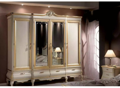 Clásico lujo Armario de dormitorio de cuatro puertas en blanco Muebles de madera Nuevo