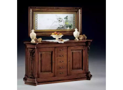 Clásico aparador de espejo de madera maciza marrón.