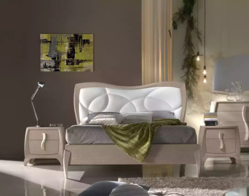 Diseño cama 2x mesitas de noche 3 piezas. Conjunto completo de lujo para dormitorio.