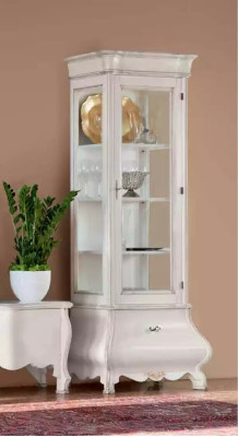 Mueble de salón de lujo blanco, 2 vitrinas, soporte de TV clásico.