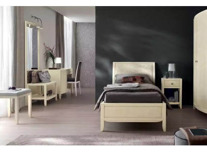 Juego de dormitorio completo de lujo beige con escritorio, cama y mesita de noche, nuevo.