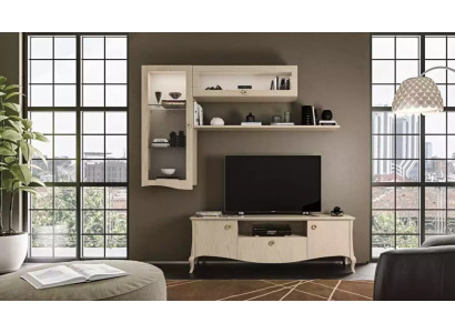 Soporte de TV de lujo - Aparador de TV de salón con estantes de pared beige - Nuevo conjunto de pared para la sala de estar