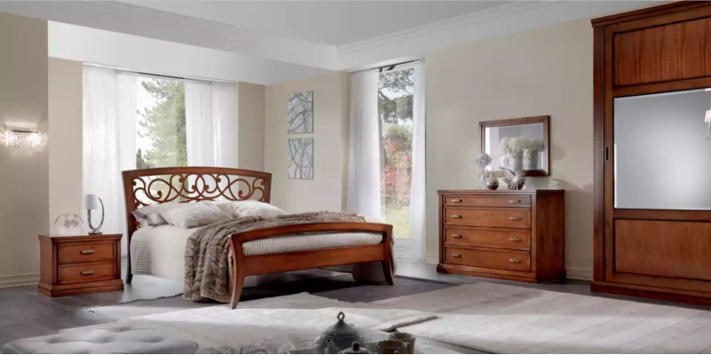 Cama 2x Mesitas de noche 5 piezas. Conjunto de dormitorio Muebles de diseño Lujo Cómoda
