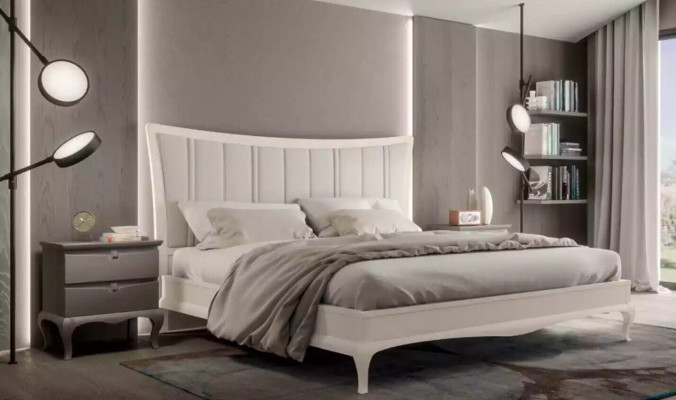 Diseño de dormitorio de 3 piezas. Cama 2x mesitas de noche Muebles de cama modernos de lujo.