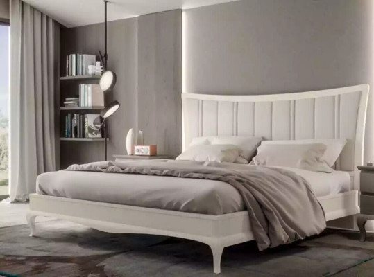Diseño de dormitorio de 3 piezas. Cama 2x mesitas de noche Muebles de cama modernos de lujo.