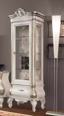 Lujo armario de madera con vidrio Muebles blancos clásicos Armario vitrinas