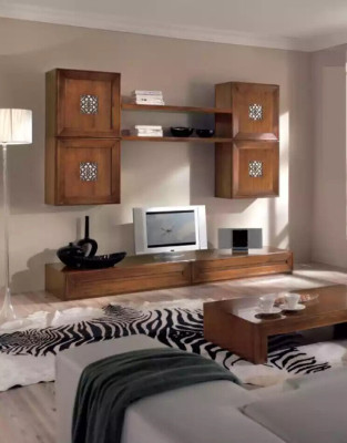 Conjunto de muebles para sala de estar, diseño de salón en marrón, aparador, estantería de pared, nuevo.