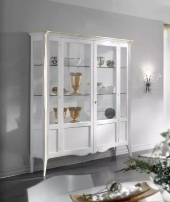 Vitrina de lujo italiana para sala de estar, mueble clásico de madera en estilo italiano.
