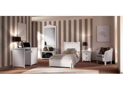 Dormitorio Cama Mesita de noche Escritorio Espejo de pie Grupo Set de 4 piezas.