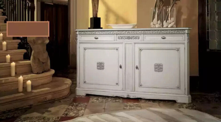 Mueble de salón de madera maciza en blanco.