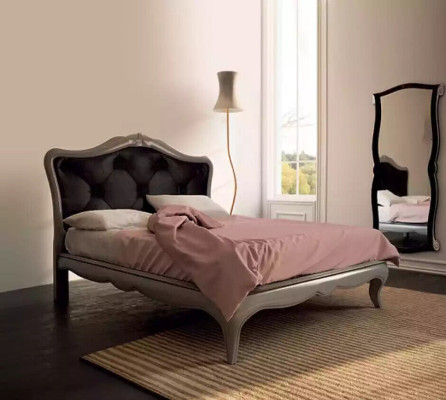 Cama gris de lujo Cama de madera Diseño de dormitorio Estilo Art déco italiano Nuevo