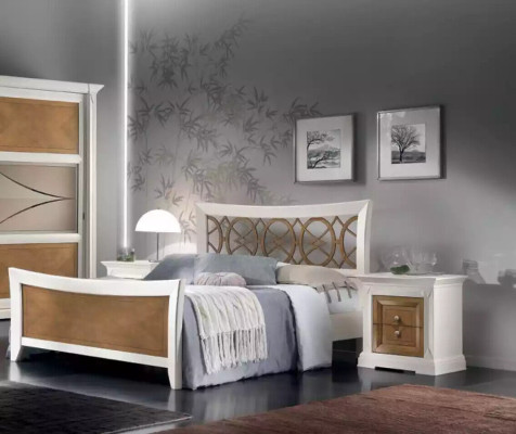 Dormitorio Conjunto de muebles de 3 piezas Cama Madera maciza Mesitas de noche 2 camas Madera
