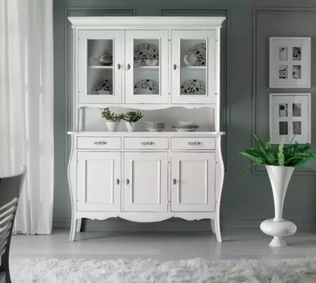 Diseño de muebles italianos vitrina blanca de madera armarios de lujo clásicos.