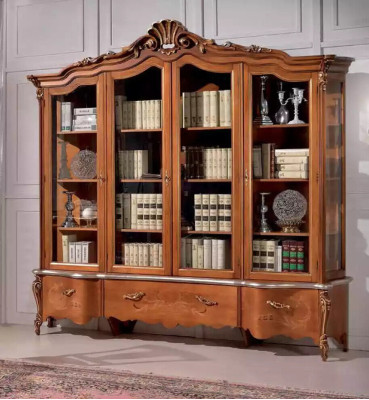 Clásica vitrina de madera maciza de lujo para libros, muebles, estantes, armario.