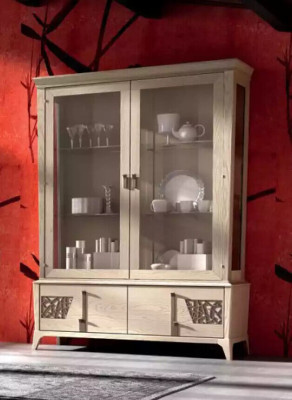 Vitrina de lujo con 2 puertas, armario de madera para la sala de estar, armarios de vidrio, muebles de diseño.