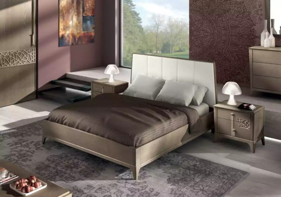 Diseño de dormitorio conjunto cama 2x mesitas de noche clásico lujo muebles