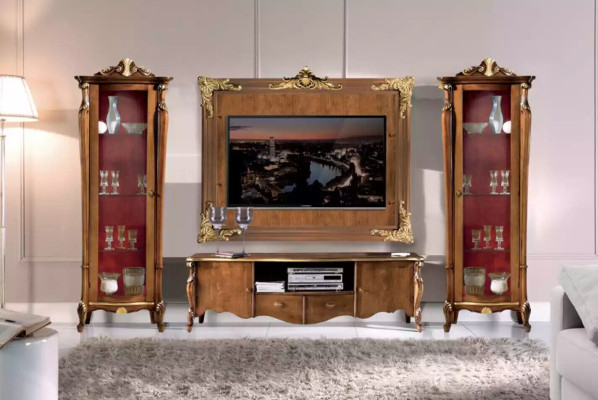 Conjunto de pared para sala de estar de 4 piezas. Vitrina de sala de estar, estante de TV de lujo clásico, nuevo.
