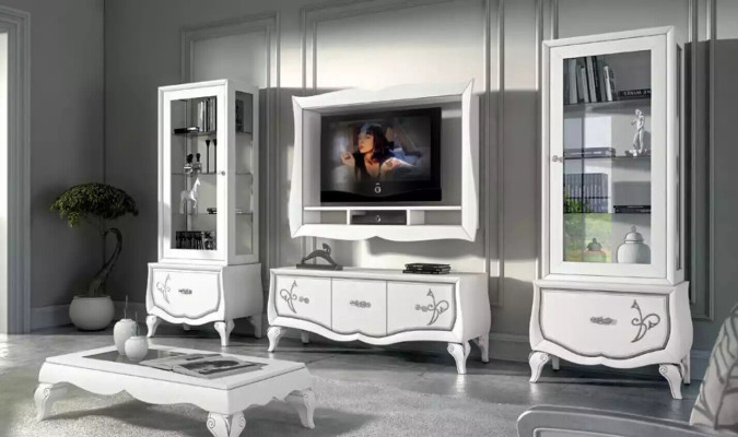 Diseño de sala de estar Set vitrina 2x marco de TV estante de pared decorativo.