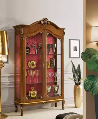 Vitrina de madera de muebles de vidrio marrón, vitrinas de salón nuevos
