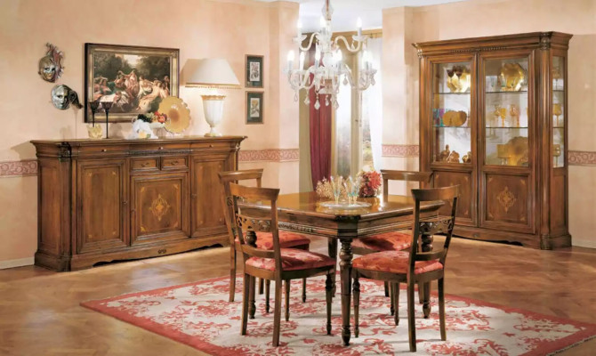Mesa de comedor 4 sillas Juego de comedor de 7 piezas Juego de mesa de sillas de vitrina de madera