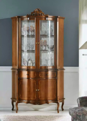 Vitrina de madera de lujo de alta calidad, armario vitrina de diseño clásico, muebles marrones.