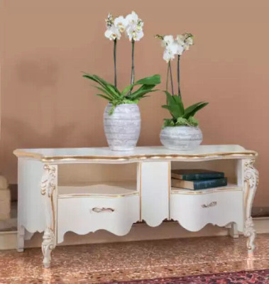 Estantería de TV Cómoda estantería de TV Mesa de madera de diseño clásico Estantes de bajo mueble de TV