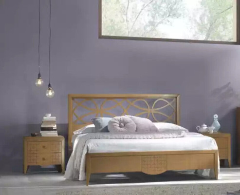 Muebles clásicos de lujo, cama de tela con 2 mesitas de noche, conjunto de 3 piezas para dormitorio.
