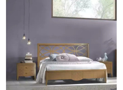 Muebles clásicos de lujo, cama de tela con 2 mesitas de noche, conjunto de 3 piezas para dormitorio.