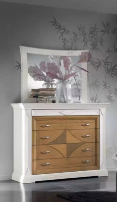 Cómoda con espejo Aparadores de madera Muebles de dos piezas Blanco Italia