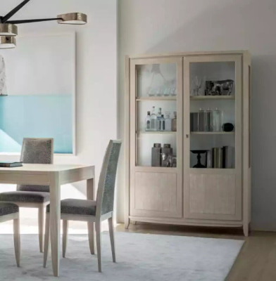 Vitrina de madera para la sala de estar, muebles de vidrio, armario beige, aparador nuevo.