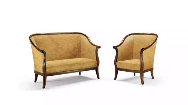 Sofá sofá tapizado clásico de 2 plazas sillón amarillo estilo italiano