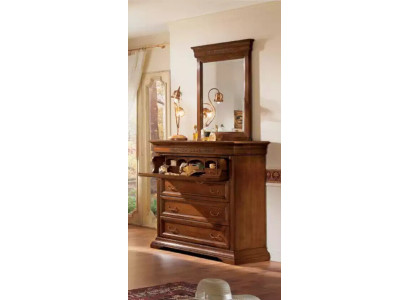 Cómoda con espejo diseño de madera 2 piezas. Conjunto de dormitorio Aparador