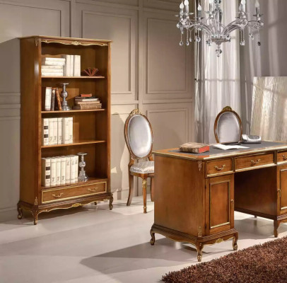 Escritorio de madera marrón con cajones, mesa, muebles clásicos de oficina